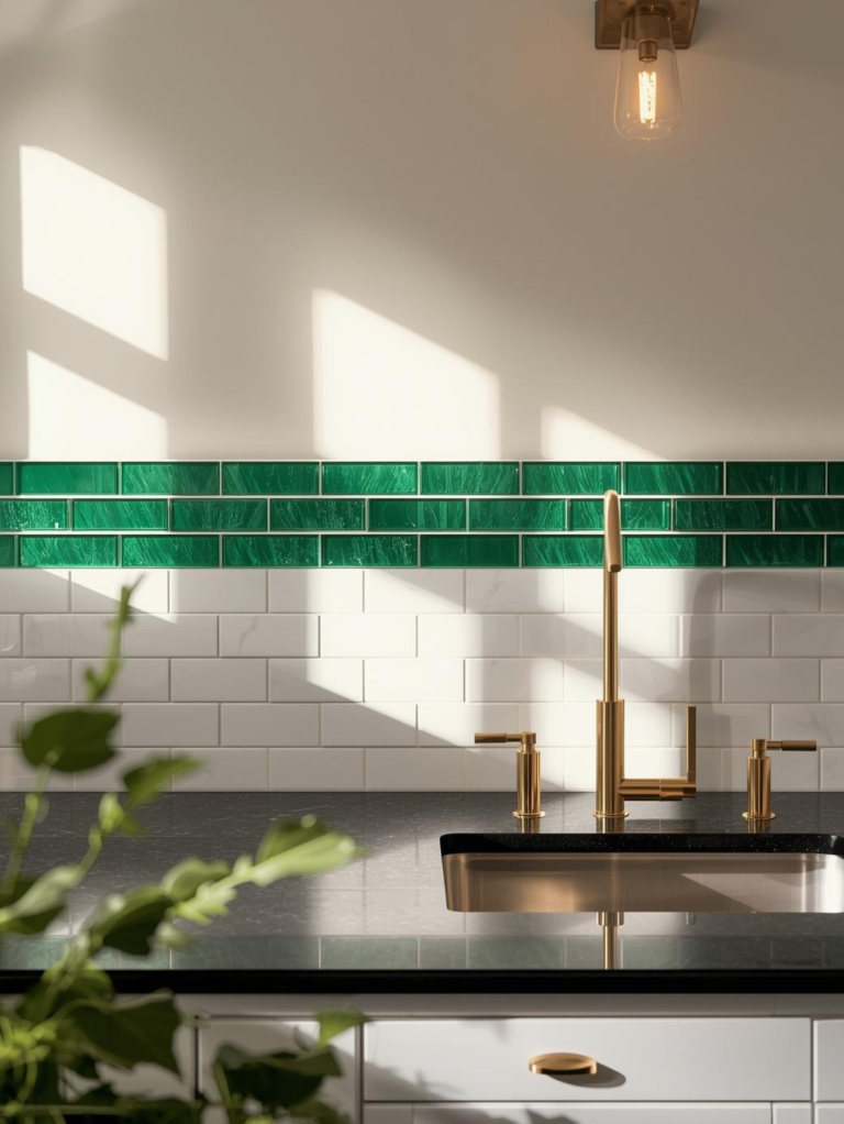 Green Glass Tile Backsplash Kitchen | Budget-Friendly Home Renovation